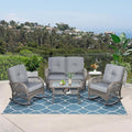 VIVIJASON 5-Piece Outdoor Patio Wicker Conversation Sets, All Weather Outdoor Rattan Furniture Set Includes Glider Loveseat, 2 Coffee Table, 2 Rocking Chairs with Cushions for Backyard, Grey