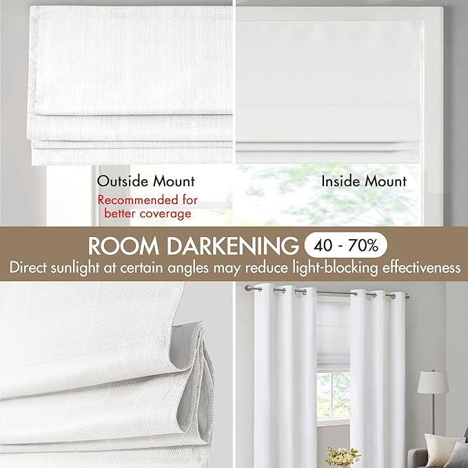 Madison Park Galen Cordless Roman Shade, 31"W x 64"H, Sheen White – Room Darkening, Thermal Insulated, Energy Efficient Window Blind with Subtle Sheen Basketweave Fabric for Privacy