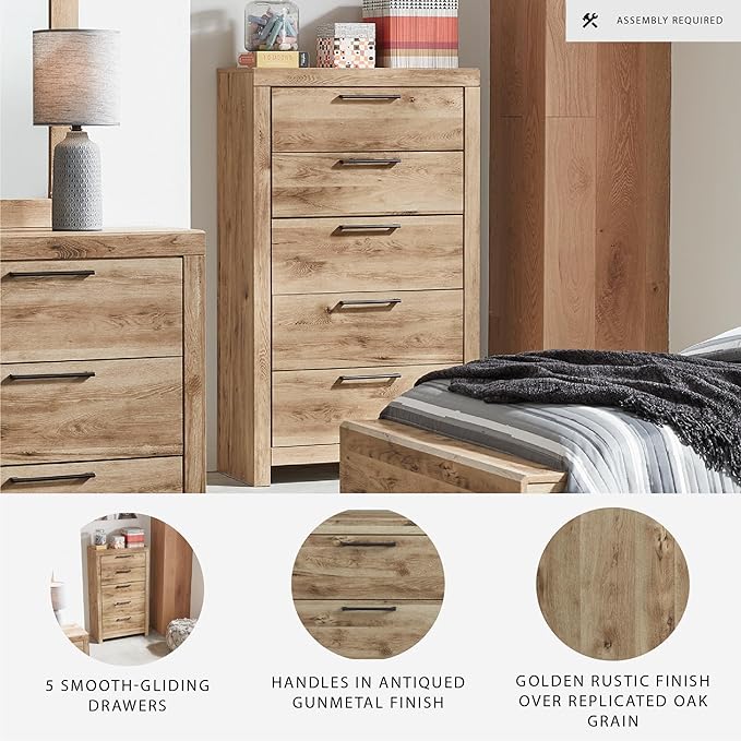 Signature Design by Ashley Hyanna Rustic 5 Drawer Chest, Rustic