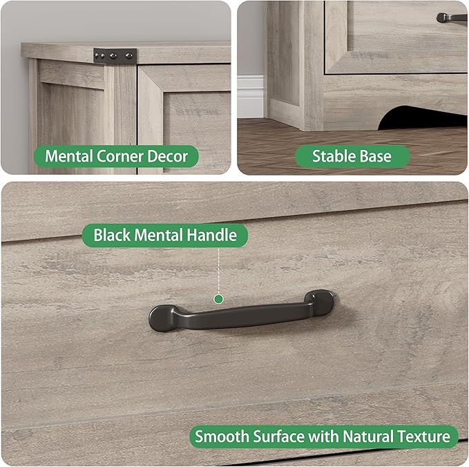Dresser for Bedroom with 6 Drawers, 48" Wide Wood Chest of Drawers with Deep Drawers & Mental Handle, Modern Dresser TV Stand, Wooden Closet Storage Organizer for Living Room, Hallway, Entryway, Grey