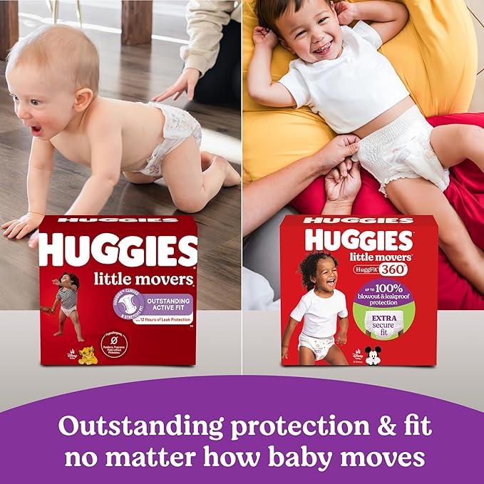 Huggies Size 3 Baby Diapers, Little Movers HuggFit 360° Baby Diapers with 360° Waistband, Size 3 (16-28 lbs), 76 Count, Packaging May Vary