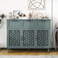 Sideboard Buffet Cabinet with Storage - Accent Storage Cabinet with Carved Pattern, Modern 3 Door 3 Drawer Cabinet, Farmhouse Wood Credenza for Living Room, Dining Room (Green)