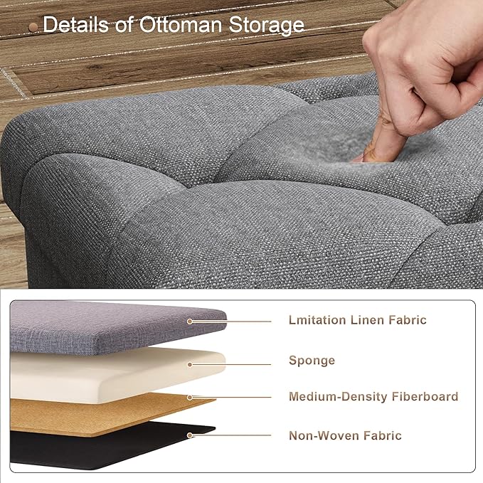 30 Inches Ottoman with Storage, Folding Ottoman Bench Set, Storage Bench for Bedroom, Chest for Entryway, Living Room, Support 500LBS, Grey (Grey, 30" W)