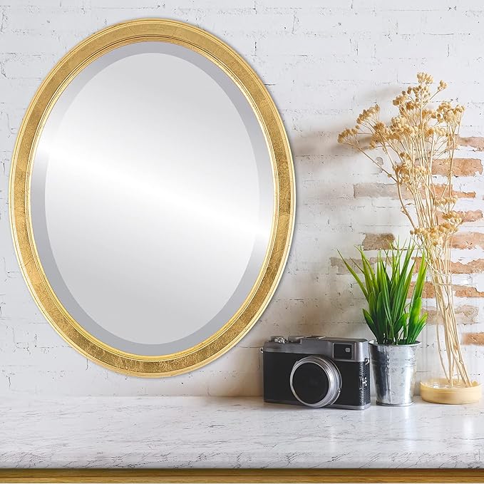 OVALCREST Oval Beveled Wall Mirror for Home Decor - Toronto Style - Gold Leaf - 18" x 14"