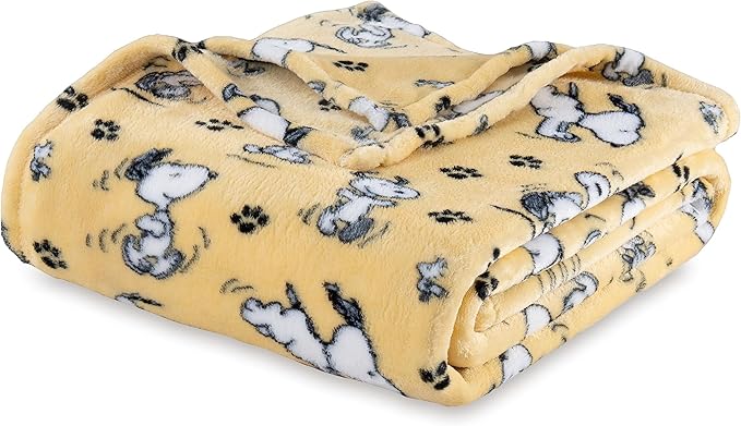 Berkshire Blanket Peanuts® VelvetLoft® Cute Character Snoopy Plush Blanket,Peanuts Poses and Paws Sundress,Full/Queen 90 in x 90 in (Official Peanuts® Product)