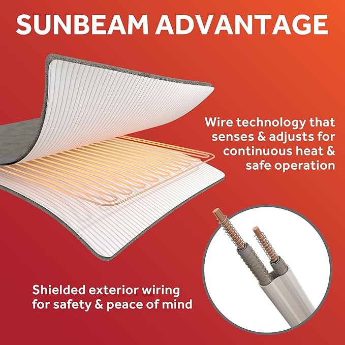 Sunbeam Electric Heated Mattress Pad Soft Cozy Fabric Fast Heating 12 Heat Settings 12-Hour Auto Shut-Off Deep Pocket Skirt Machine Washable Twin 75" x 39"