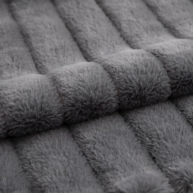 Pack of 2 Faux Fur Throw Pillow Covers 20x20 Inch Striped Decorative Soft Plush Couch Pillow Case Home Decor for Bed, Sofa, Living Room Darkgrey