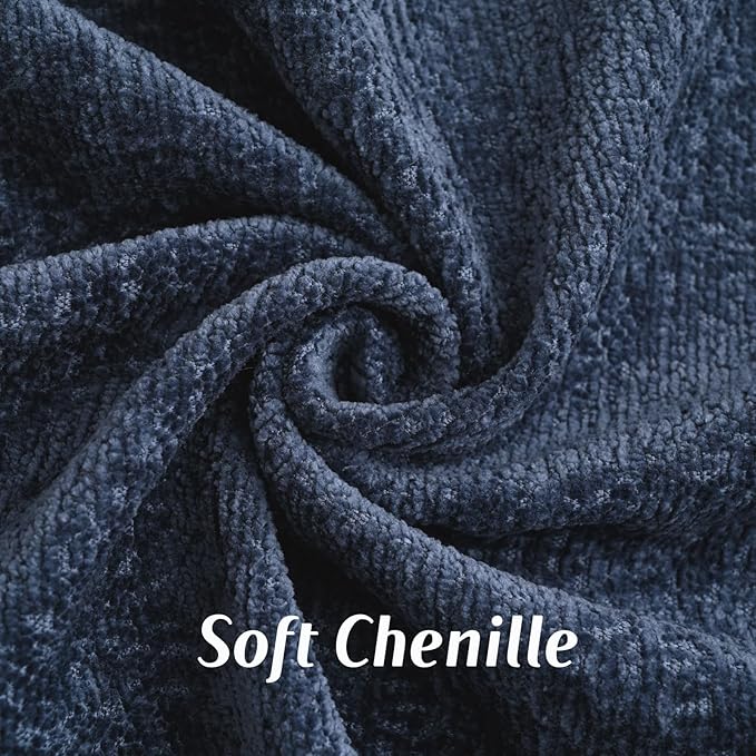 FUTEI Navy Blue Chenille Throw Pillow Covers 24x24 Inch Set of 2,Soft Cozy Bound Edge Design European Cushion Cover,Home Decor for Couch Bed Living Room