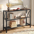 Hoctieon Industrial Console Table, 3 Tier Entryway Table, Hallway Table, Narrow Sofa Table with Shelves, Entrance Table for Entryway, Rustic Brown&Black