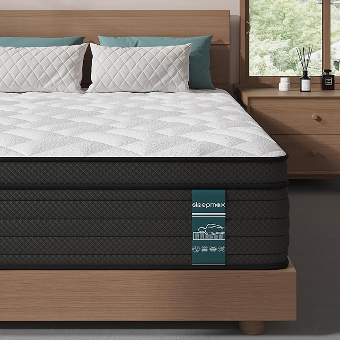 Sleepmax Queen Mattress 14 Inch - Deep Sleep Hybrid Mattress Pain Relief - Bed in a Box Extra Lumbar & Hip Support - Fiberglass-Free, CertiPUR-US Certified, 720-Night Trial