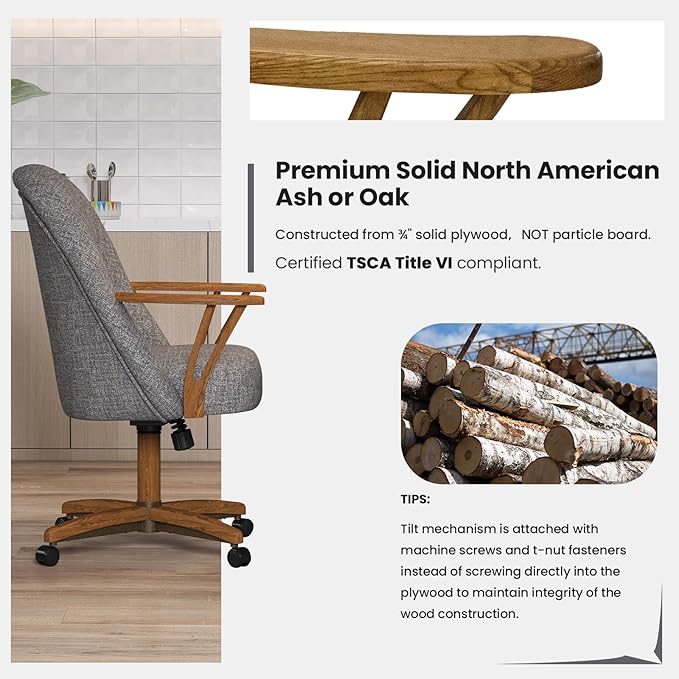 Chromcraft Set of 4 Swivel Tilt Chairs, Luxe Wooden Arm All-Metal Pedestal Base Chairs with Wheels for Kitchen