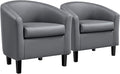 Yaheetech Barrel Chairs, Faux Leather Chairs, Modern Leather Club Chairs Comfy Gray Accent Chairs with Sturdy Wood Legs for Living Room/Bedroom/Reading Room/Waiting Room, Gray, Set of 2