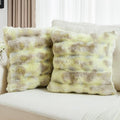 FUTEI Green White Decorative Throw Pillow Covers 26x26 Inch Set of 2,Soft Fuzzy Faux Rabbit Fur Euro Pillow Shams with Raised Texture,Neutral Boho Home Decor for Couch Bed Living Room