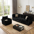 98" Modular Sectional Sofa Set with Swivel Chair, Modern Cloud Couch Plush Corduroy 3 Seater Deep Seat Sofas with Accent Armchair for Living Room Small Space, Black