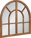 Kate and Laurel Boldmere Modern Farmhouse Wide Windowpane Arched Mirror; 30 x 29; Rustic Brown; Decorative Vintage Inspired Window Mirror for Farmhouse Wall Decor