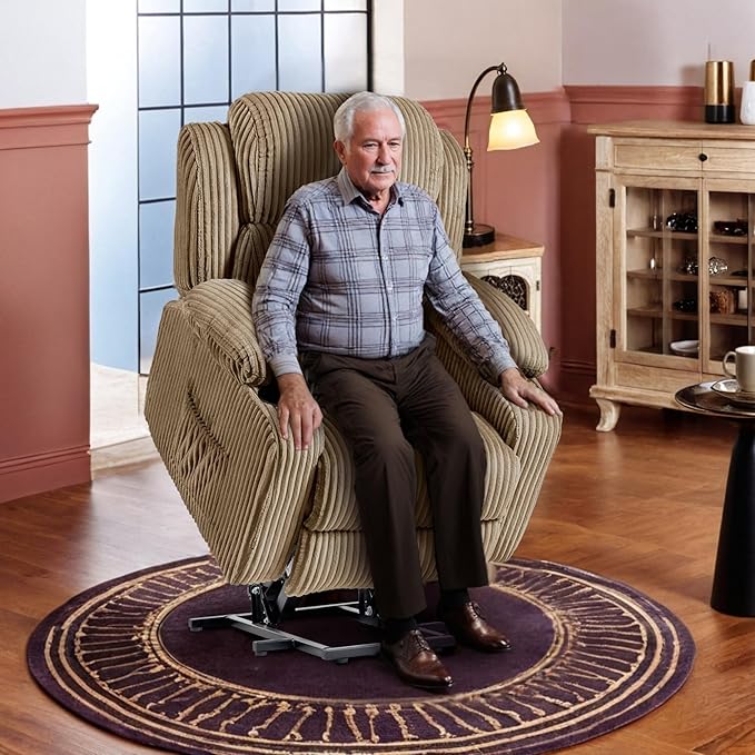 FLEXISPOT XL31 Power Lift Recliner Chair for Elderly, Electric Lift Chair with Massage & Heat, Corduroy Reclining Sofa w/Cup Holders, Side Pockets for Living Room Bedroom(Medium Size,Khaki)