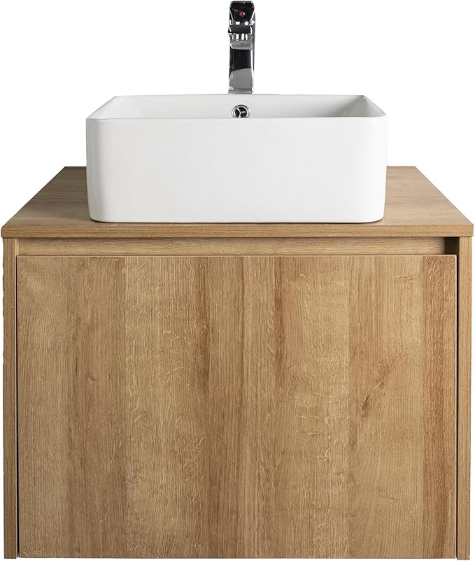 Bathroom Vanity with Sink,Bathroom Vanities， Natural Color Wall-Mounted Bathroom Vanity with Hidden Drawer