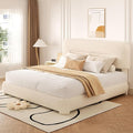 King Size Cloud Bed Frame, Upholstered Boucle Platform Bed with Adjustable Headboard, Anti-Collision Soft Rounded Corners, Noise Free, Easy Assembly, Cream