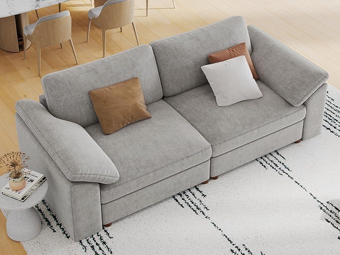 EASE MOOSE Modern Comfty 2 Seat Solid Wood Frame Sofa, FSC Certified Modern Deep Seat Couch,Grey Loveseat Sofa for Living Room