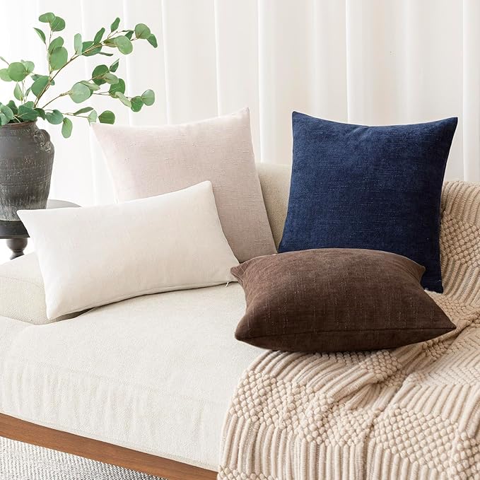 Foindtower Pack of 2 Soft Textured Throw Decorative Pillow Covers Square Accent Solid Cushion Cover Cozy Farmhouse Pillow Case with Zipper for Couch Sofa Bedroom Living Room 22x22 Inch, Light Beige