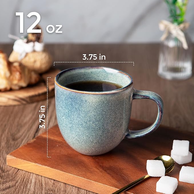 AmorArc 12oz Coffee Mugs, Ceramic Coffee Mugs set of 6 for Man, Woman, Dad, Mom, Modern Coffee Mugs with handle for Latte/Cappuccino/Milk/Cocoa. Dishwasher&Microwave Safe, Ceylon Blue
