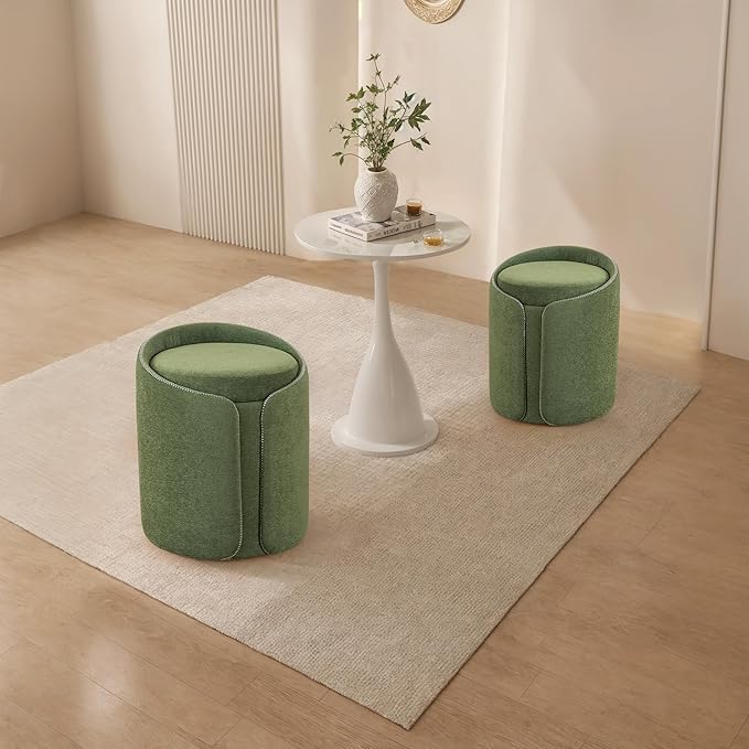 Swivel Vanity Stool with Gold Base Comfy Vanity Chair Modern Round Stool for Makeup Vanity Ottoman Foot Rest for Bedroom livingroom, Green