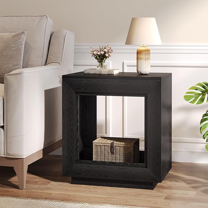 Tribesigns Rustic Brown End Table, 24" Side Table with Storage Shelf, Farmhouse Style Nightstand Bedside Table (2, Black)