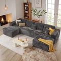 133.1'' Boneless Sectional Couches for Living Room, Oversized Cloud Couch with Chaise & Ottoman, Modular Sofa Sets Deep Seat Plush Corduroy, No Assembly Required,Plush Corduroy,Gray