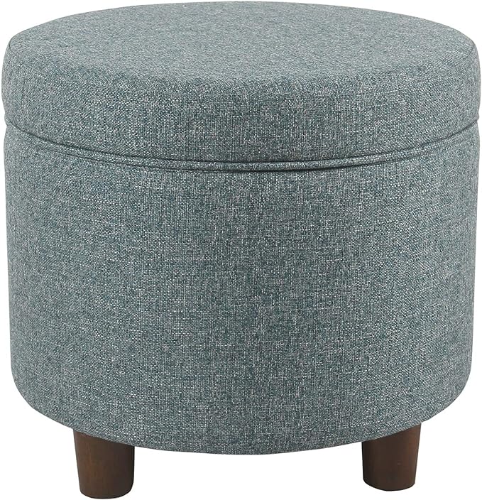 Homepop Home Decor | Upholstered Round Storage Ottoman | Ottoman with Storage for Living Room & Bedroom, Teal Tweed Large