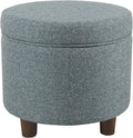 Homepop Home Decor | Upholstered Round Storage Ottoman | Ottoman with Storage for Living Room & Bedroom, Teal Tweed Large