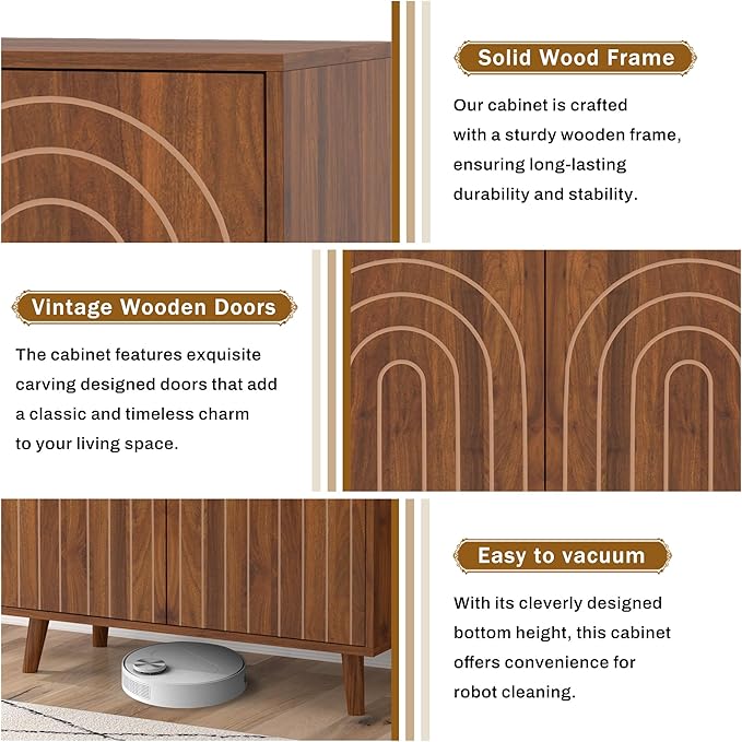 63" Sideboard Buffet Cabinet Set of 2, Modern Accent Cabinet with Carving Lines, Decorative Storage Cabinets for Bedroom Living Room Kitchen Office and Hallway (Walnut, 2)