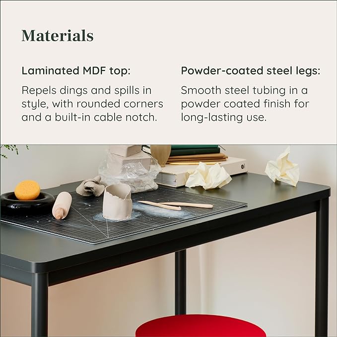 Branch Daily Desk - Functional at Home Office Desk with Effortless Assembly, Timeless Design, Rounded Corners, and Built-in Cable Notch - 48” W x 28.5” H x 24” D - Sage Work Table