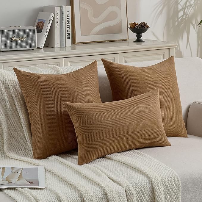 FUTEI Rust Chenille Throw Pillow Covers 24x24 Inch Set of 2,Soft Wide Chevron Textured European Pillow Shams,Farmhouse Home Decor for Couch Bed Living Room