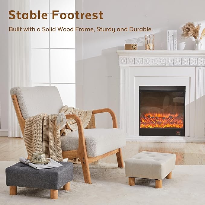 Small Foot Stool Ottoman, Linen Footstool Ottoman Foot Rest for Couch, Rectangle Footstools and Ottomans Small for Living Room, Entryway and Bedroom (Gray)