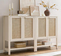 SICOTAS Shoe Storage Cabinet for Entryway - 5 Tier Rattan Entry Shoe Organizer Cabinet with Shelves & Doors, 2 Pieces Farmhouse Boho Shoe Rack for Hallway, Living Room, Closet (White Cream Oak)