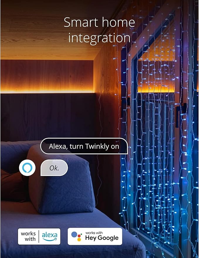 Twinkly Christmas Curtain Lights 210 RGB+W LEDs - App-Controlled, Sync with Music, Indoor & Outdoor Use, Compatible with Google Assistant, Amazon Alexa, Apple HomeKit, Bluetooth & WiFi Connectivity
