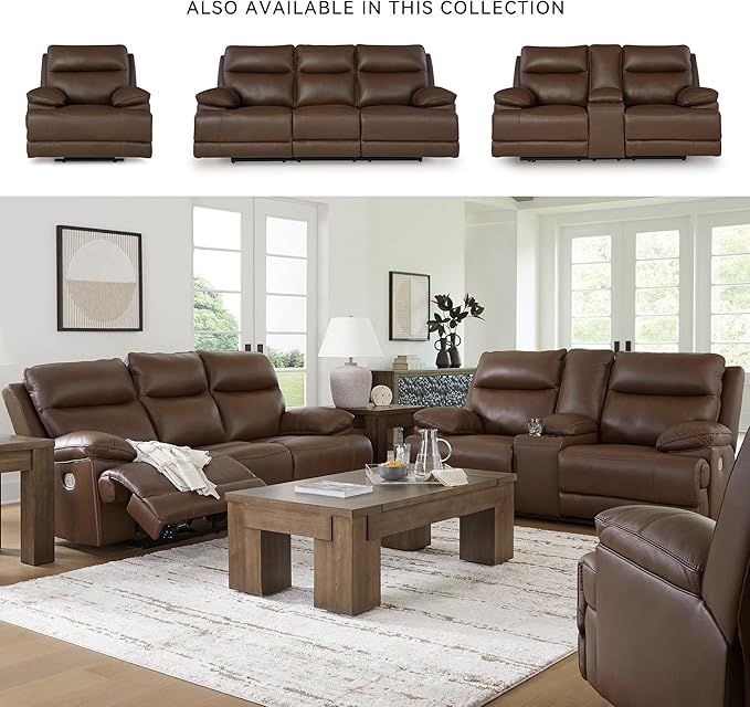 Signature Design by Ashley VonRyan Modern Zero Gravity Leather Match Power Recliner with Adjustable Headrest and USB Ports, Dark Brown
