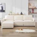 110.6" L-Shaped Modular Sectional Sofa Modern Chenille Comfy Couch with Thickened Seat Cushions, Easy Assembly, Upholstered 4 Seater Couch with Movable Ottoman for Living Room, White