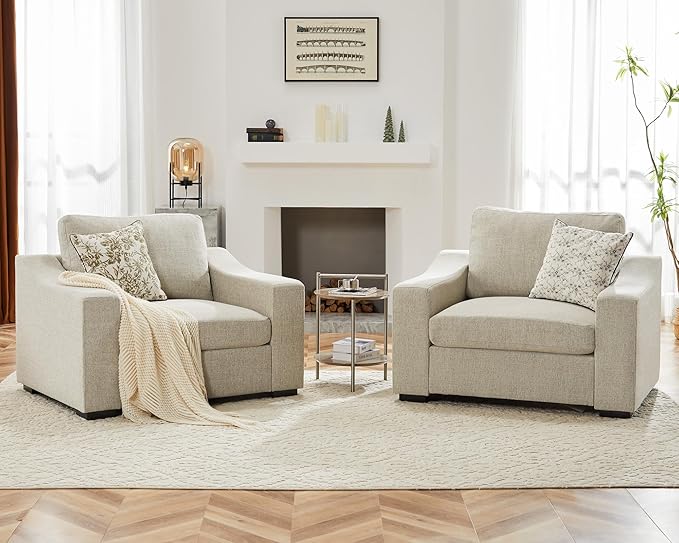 ABCASA 47" W Oversized Accent Chair Set of 2, Comfy Upholstered Sofa Chair with Large Seat and Wide Armrest, Pet-Friendly Modern Lounge Armchair for Living Room/Apartment/Bedroom, Soft Linen, Oatmeal