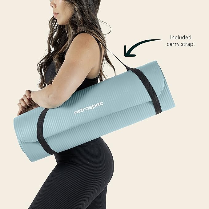 Retrospec Solana Yoga Mat 1" Thick With Nylon Strap For Men & Women - Non Slip Exercise Mat For Home Yoga, Pilates, Stretching, Floor & Fitness Workouts