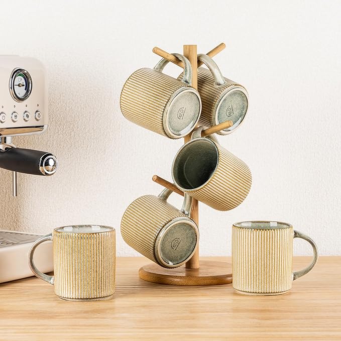 GBHOME 12oz Stoneware Coffee Mugs, Ceramic Coffee Cups with Handle for Man,Woman,Dad,Mom, Modern Coffee Mugs Set of 6 for Latte/Cappuccino/Cocoa/Tea/Cocoa/Milk. Dishwasher&Microwave Safe, Desert Sage