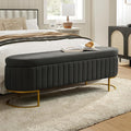 EcoHarbor Living 55.5" Storage Bench Ottoman End of Bed Bench Bedroom Bench, Upholstered Velvet Long Window Bench Large King Size with Gold Legs, Flipping Lid Entryway Footrest (Grey)