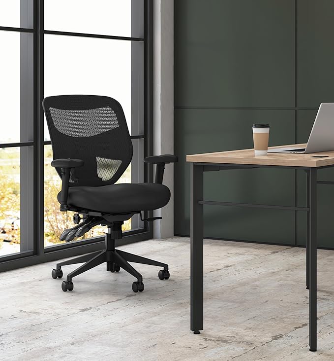 HON Prominent Mesh Ergonomic Office Chair with Adjustable Arms, Back Support, 360° Swivel Task Chair for Computers, Desk, Home Office, ASynchro-Tilt Recline, Black