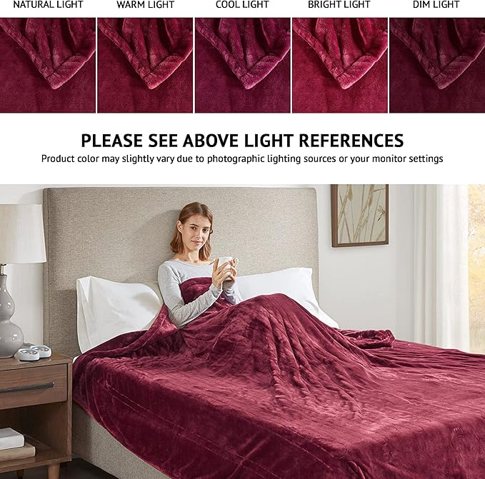 Beautyrest Heated Electric Blanket for Cold Weather, Fast Heating Heated Blanket, Auto Shut Off, Virtually Zero EMF, Multi Heat Setting, UL Certified, Red King (90 inx100 in)