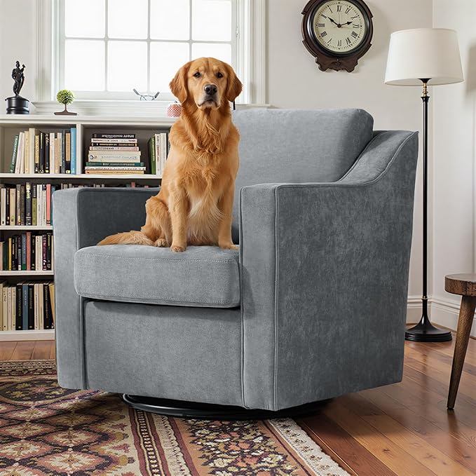 Pia Ricco 360° Swivel Accent Chair, Plush Oversized Chenille Fabric Armchair with Removable Cover for Living Room and Reception,Gary