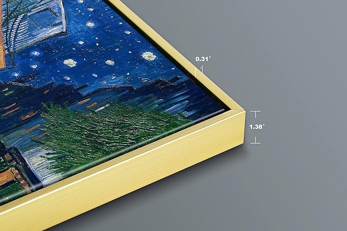 Wieco Art Framed Art Canvas Prints of Cafe Terrace at Night Canvas Prints Wall Art by Van Gogh Paintings Reproduction Abstract Artwork for Wall Decor Golden Frame VAN-0060_5060-GF