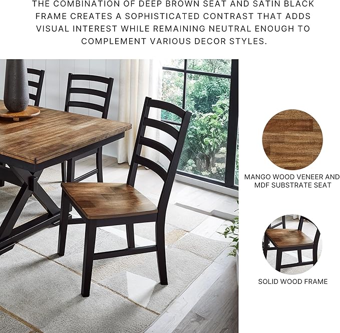Signature Design by Ashley Wildenauer Armless Dining Chair, Set of 2, Ladderback Design, 19" W x 23.25" D x 39" H, Black & Light Brown with 2-Tone Finish