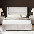 AMERLIFE Farmhouse Queen Size Bed Frame with 49" Fluted Headboard, Wood Platform Bed with Natural Grain, No Box Spring Needed/Noise Free, Distressed White