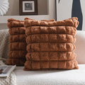 Neelvin Brown Faux Fur Cozy Soft Plaid Decorative Throw Pillow Covers 18x18 inch Set of 2,Velvet Pillowcase Cushion Case for Sofa Couch