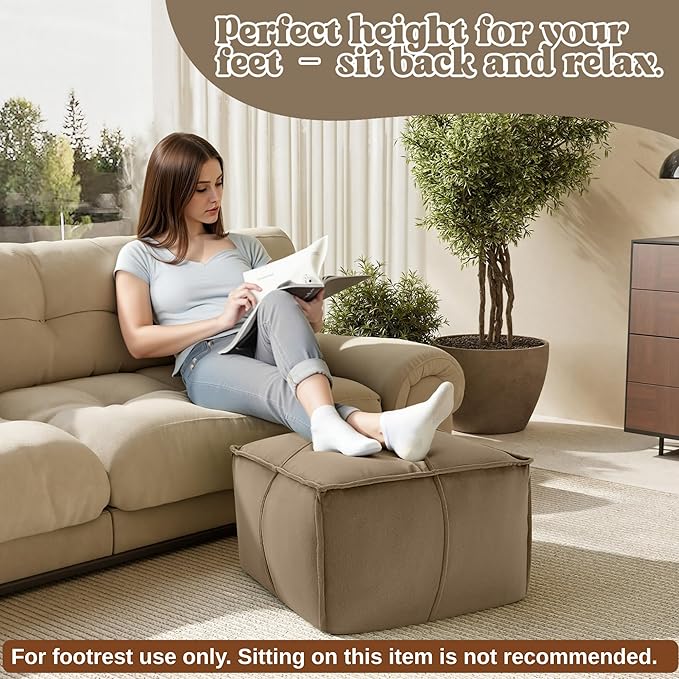 MeMoreCool Stuffed Round Pouf Ottoman Foot Rest, Floor Pouf Foot Stool with Soft Foam Chunk Filling, Small Round Ottoman Footstool Circle Footrest for Living Room